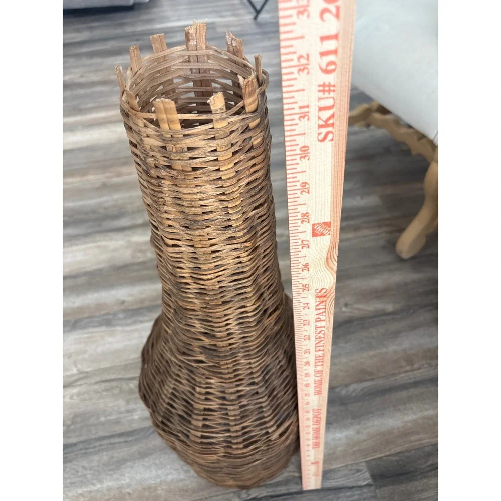 Vintage 60's Tall Woven Wicker Floor Vase Natural Rattan Boho